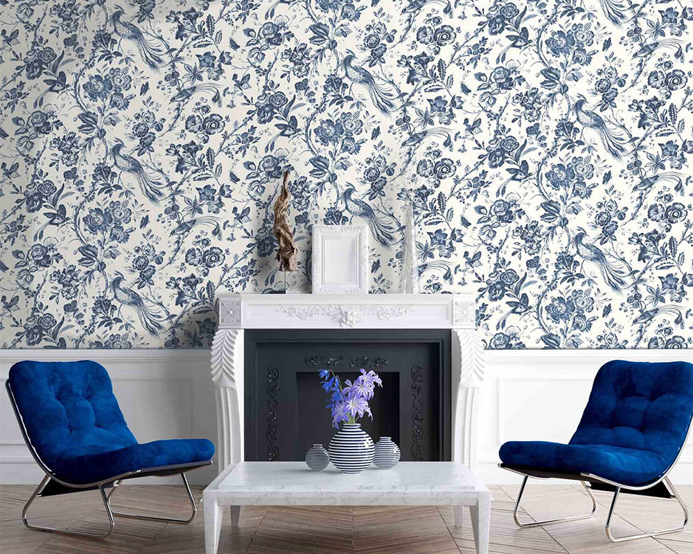 Woodchip & Magnolia Plumage Wallpaper in a living room