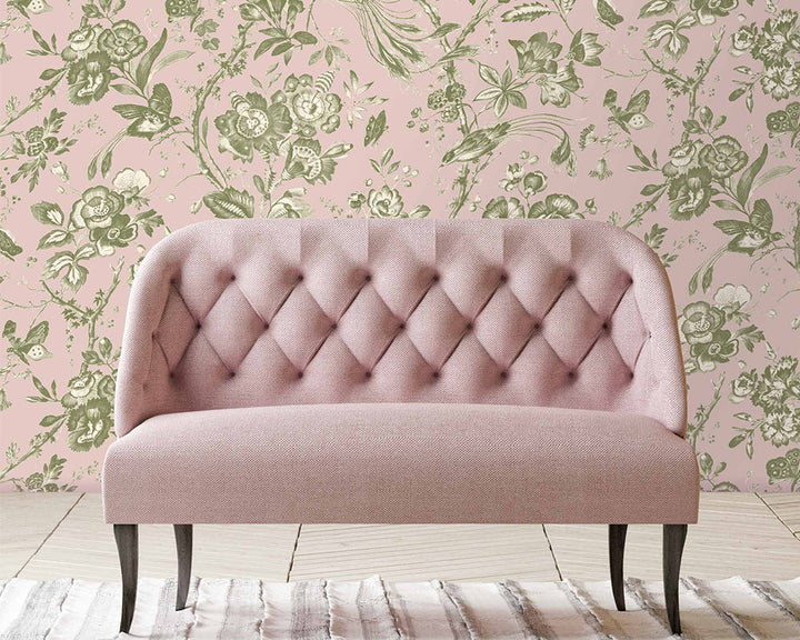 Woodchip & Magnolia Plumage Wallpaper in a living room