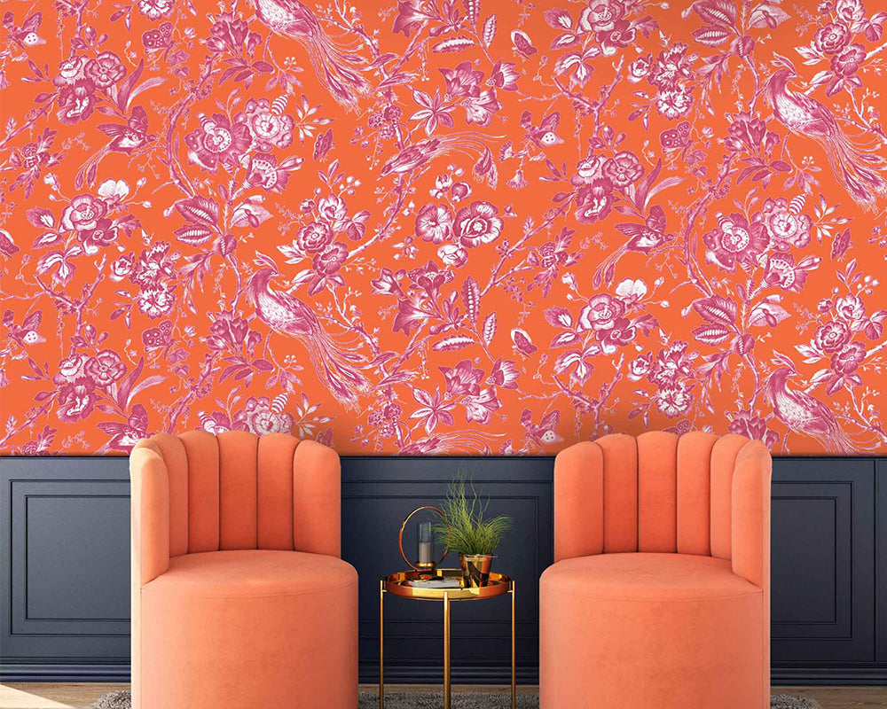 Woodchip & Magnolia Plumage Wallpaper in a living room