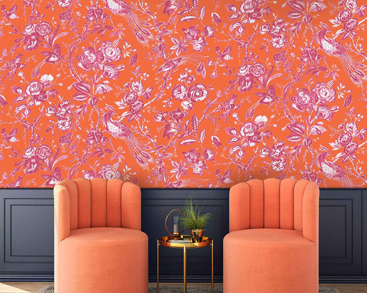 Woodchip & Magnolia Plumage Wallpaper in a living room