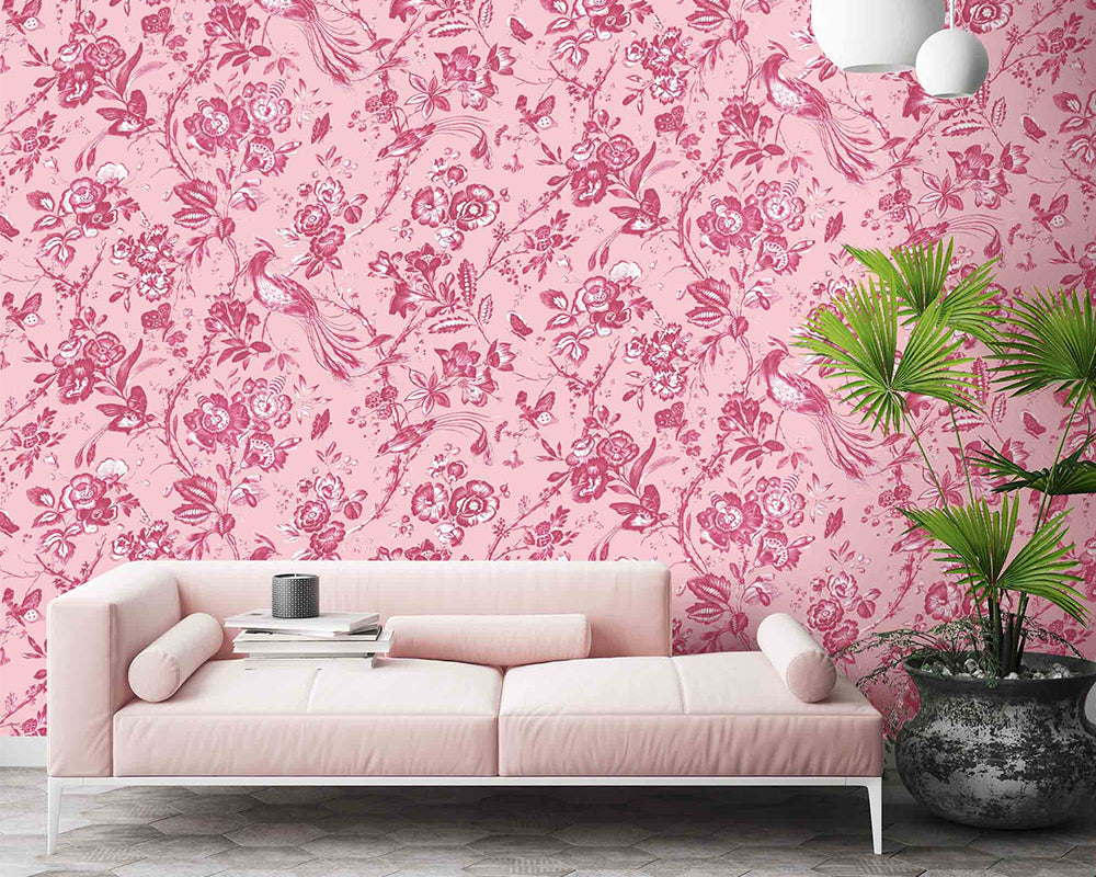 Woodchip & Magnolia Plumage Wallpaper in a living room