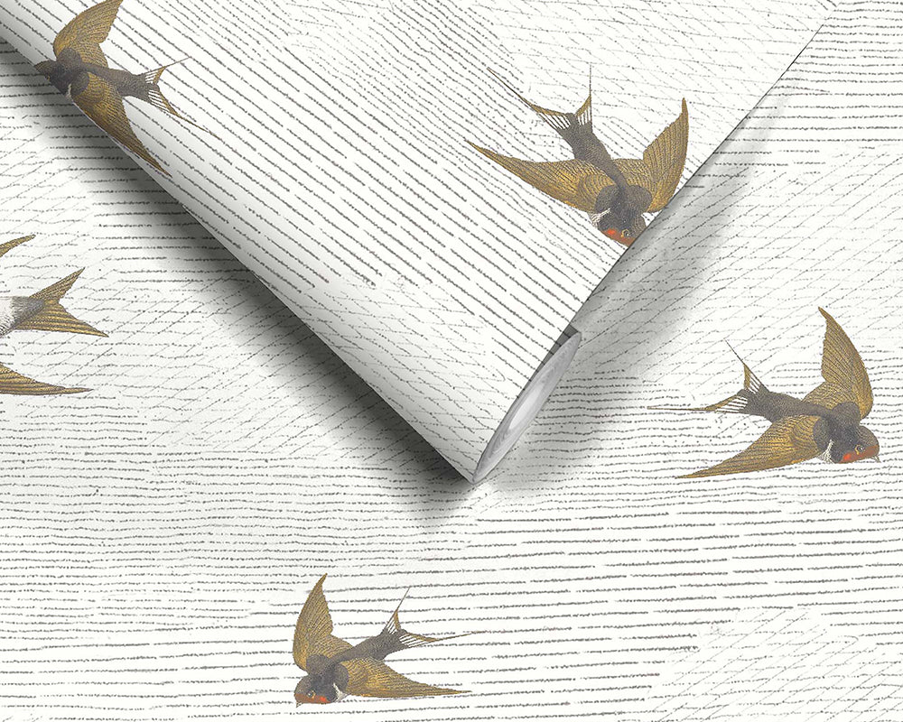Woodchip & Magnolia Sweeping Swallows Wallpaper roll