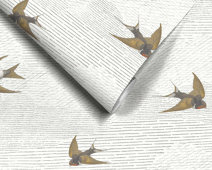 Woodchip & Magnolia Sweeping Swallows Wallpaper roll
