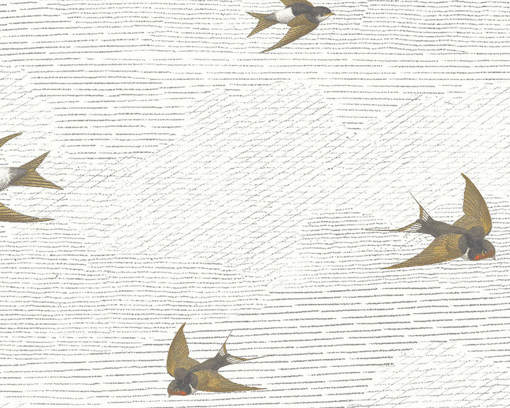 Woodchip & Magnolia Sweeping Swallows Wallpaper