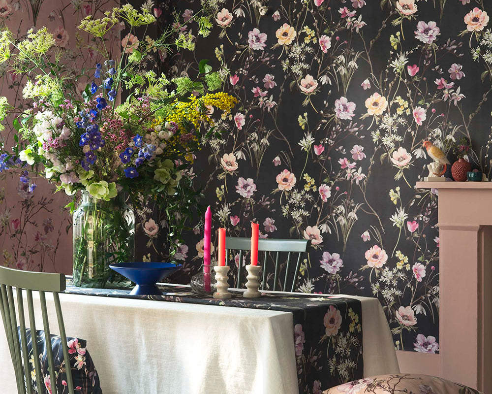 Woodchip & Magnolia Maytime Wallpaper in a dining room
