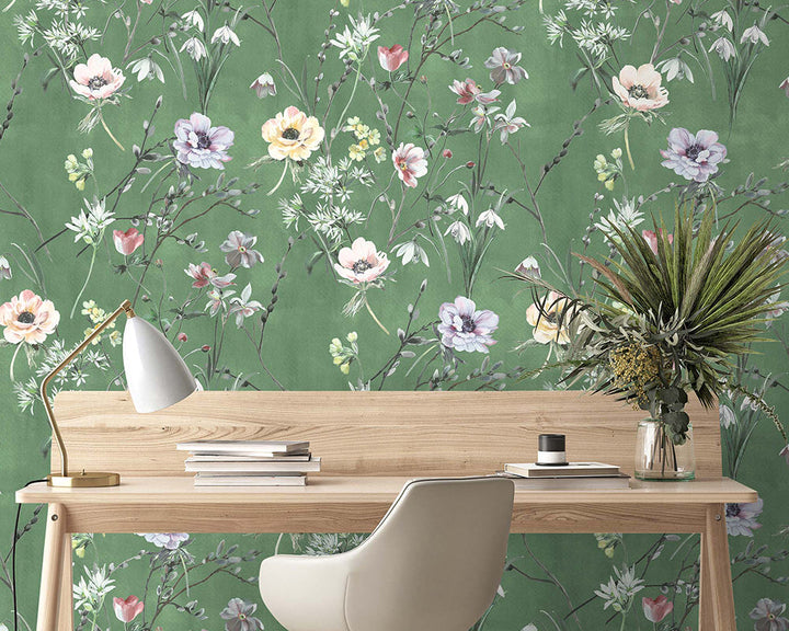 Woodchip & Magnolia Maytime Wallpaper in an home office