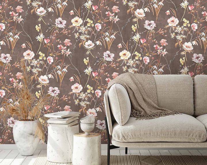 Woodchip & Magnolia Maytime Wallpaper in a living room
