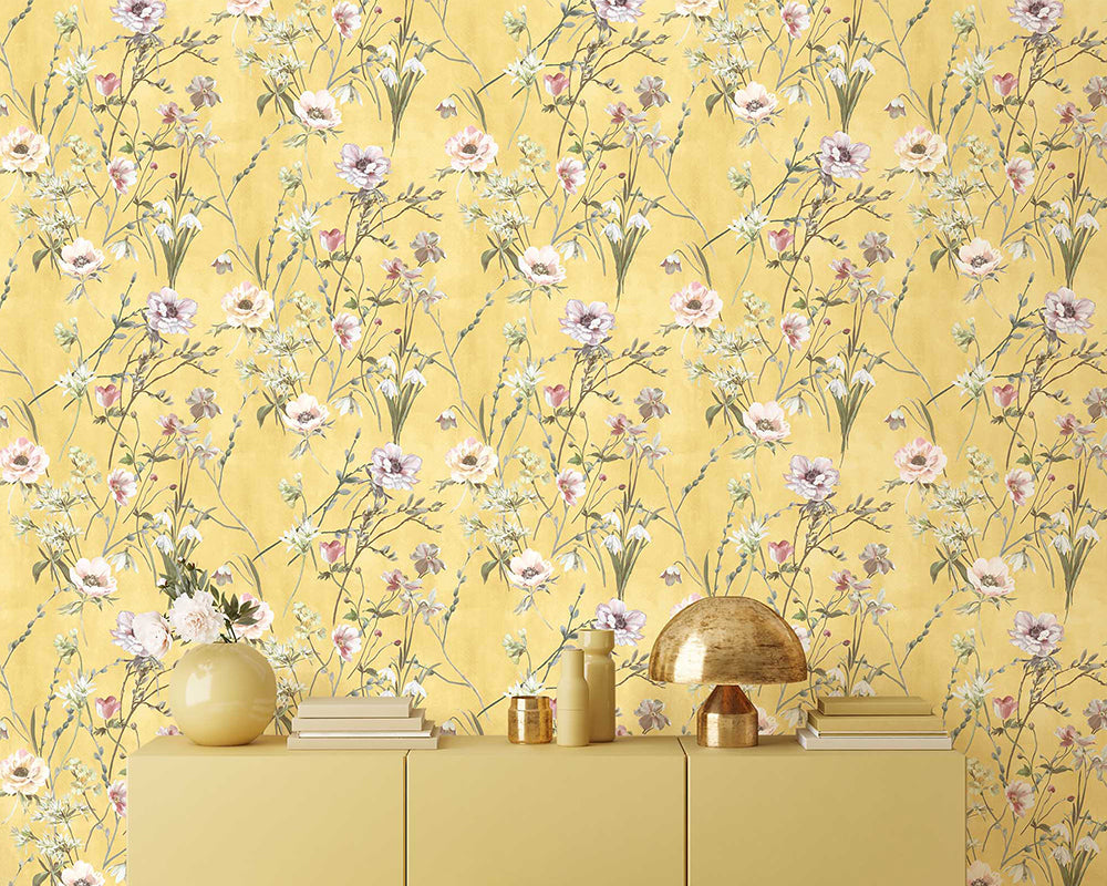 Woodchip & Magnolia Maytime Wallpaper in a hallway