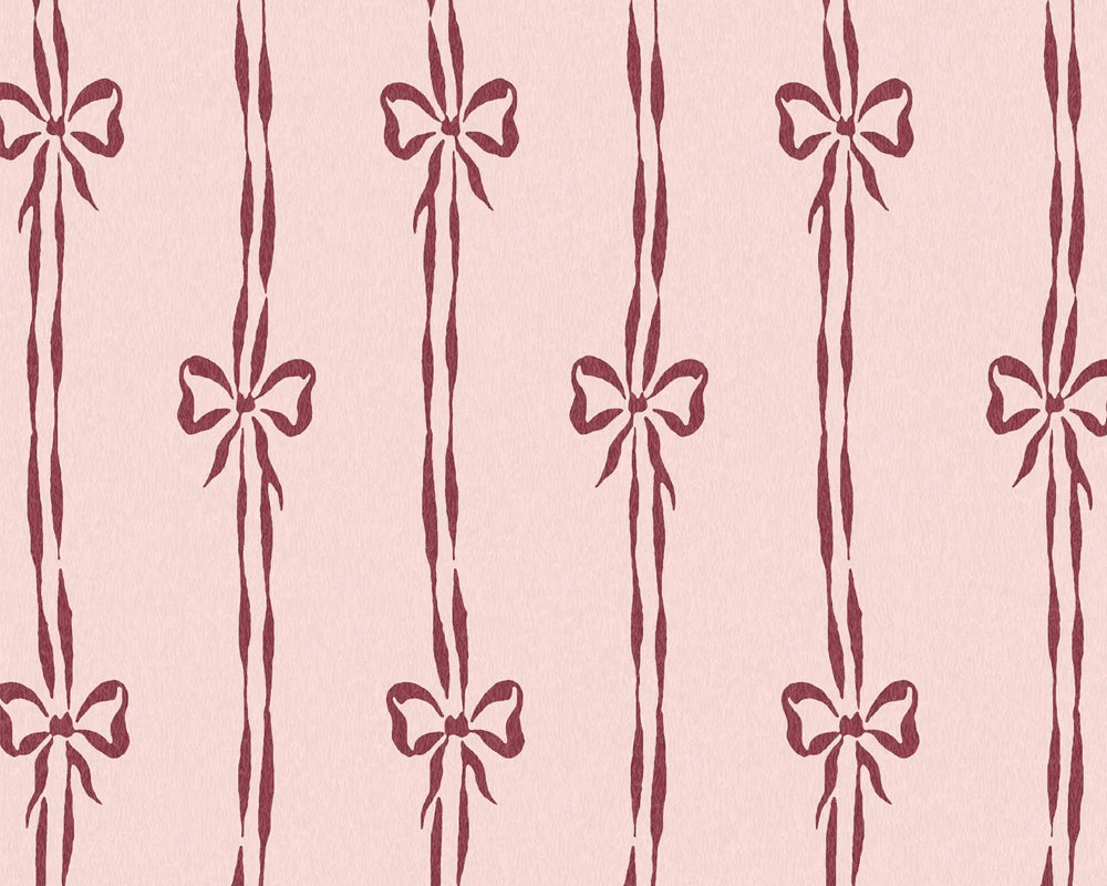 Woodchip & Magnolia Bow Peep Wallpaper in Cherry Pink