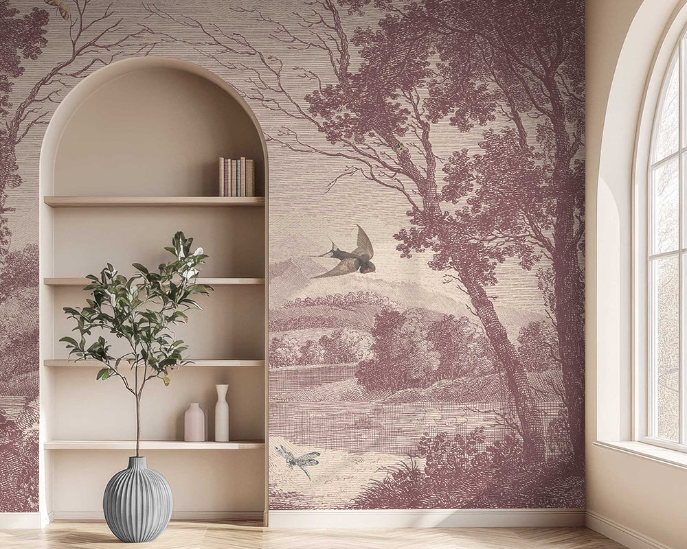 Woodchip & Magnolia Zephyr Mural Wallpaper in a living space