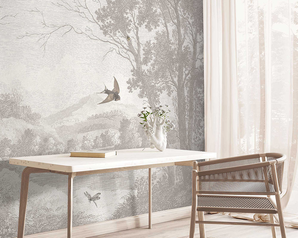 Woodchip & Magnolia Zephyr Mural Wallpaper in an office space