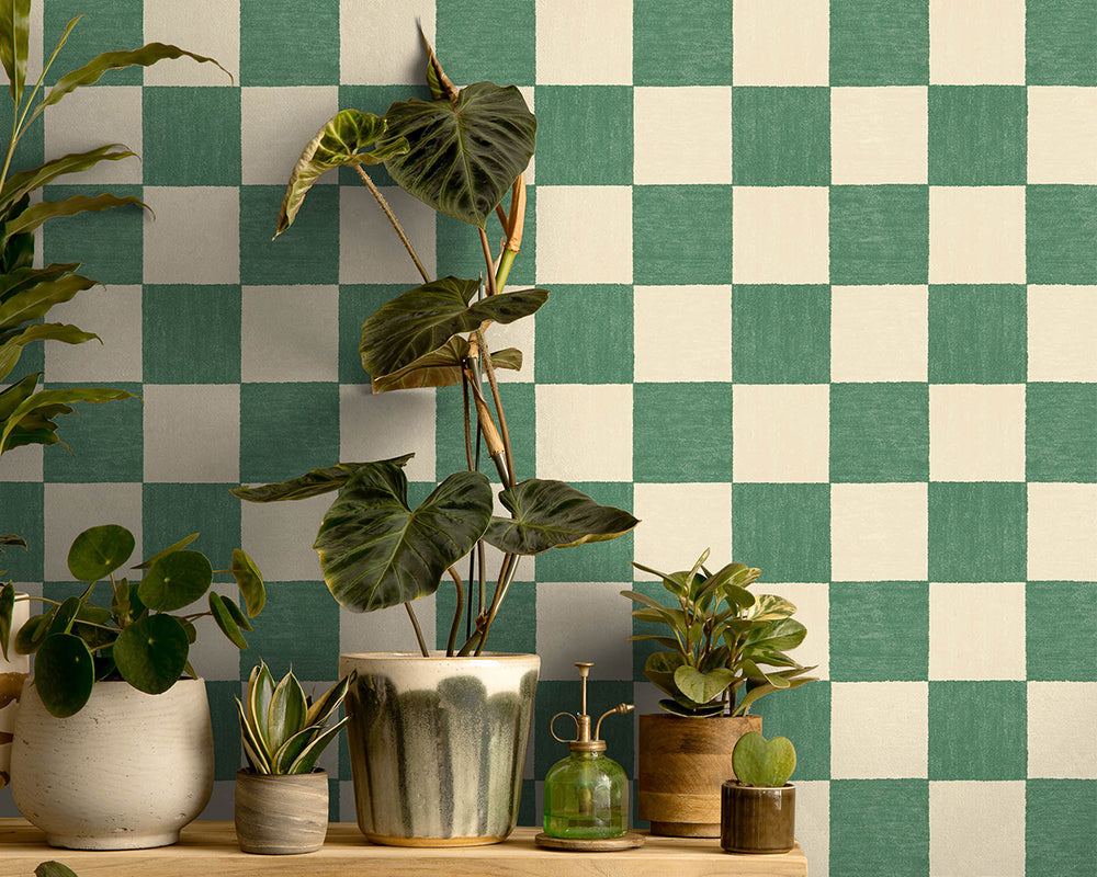 Woodchip & Magnolia Battenberg Wallpaper in a living space