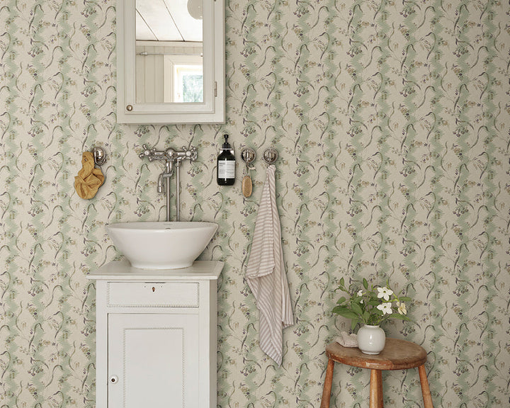 Sandberg Beatrice Mural Wallpaper in a bathroom