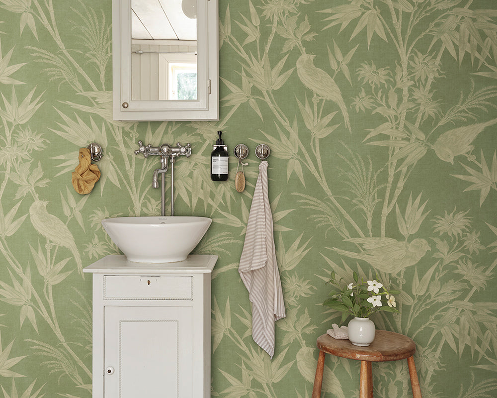 Sandberg Celeste Mural Wallpaper in a bathroom