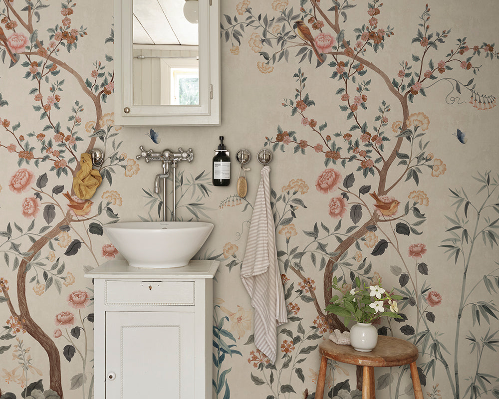 Sandberg Eleonora Mural Wallpaper in a bathroom