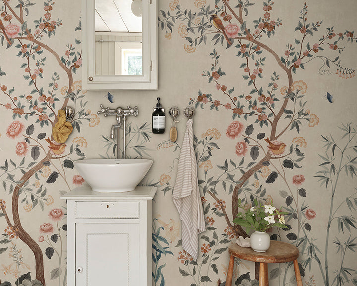 Sandberg Eleonora Mural Wallpaper in a bathroom