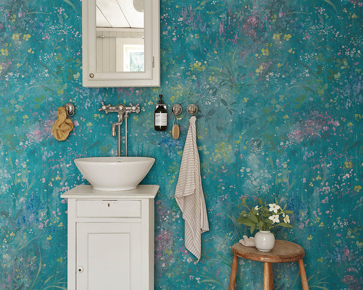 Sandberg Juni Mural Wallpaper in a bathroom