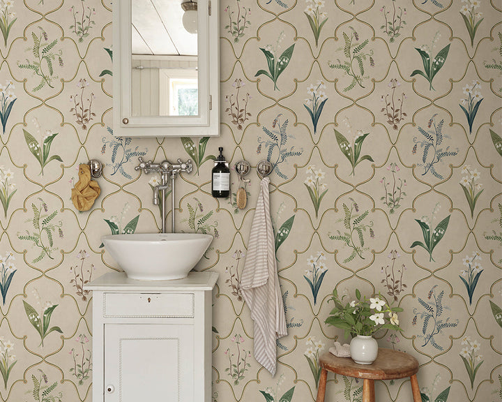 Sandberg Louise Mural Wallpaper in a bathroom