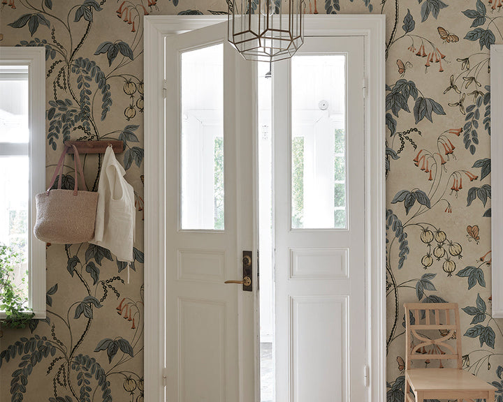 Sandberg Ottilia Mural Wallpaper in an entryway