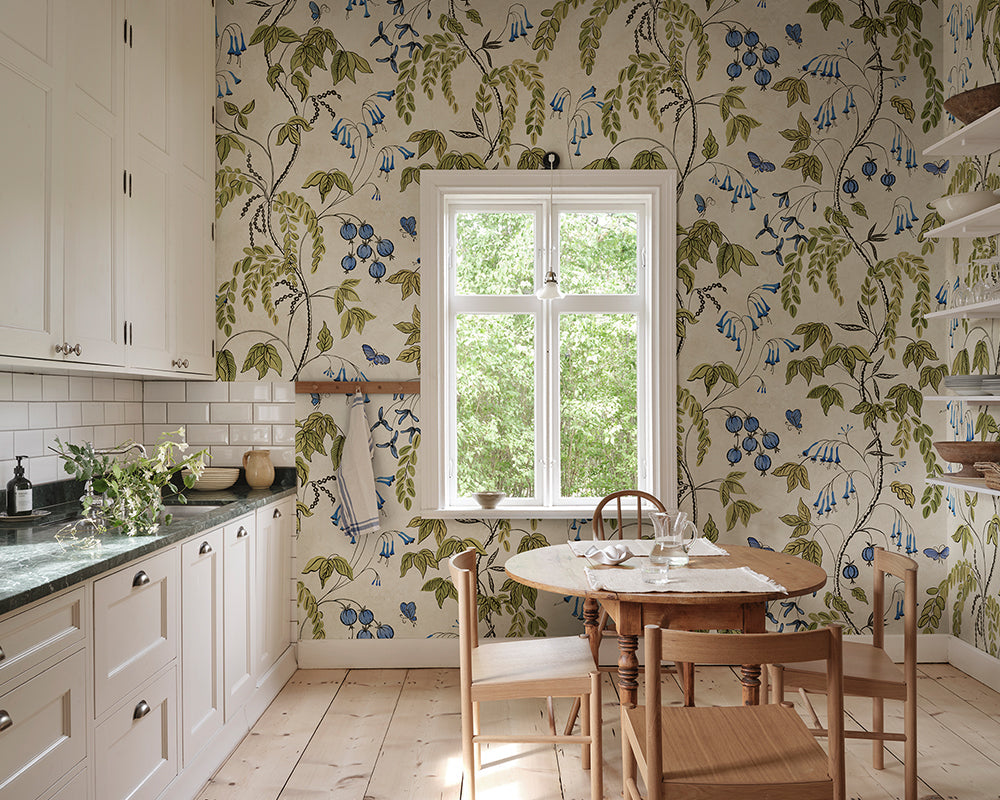 Sandberg Ottilia Mural Wallpaper in a kitchen