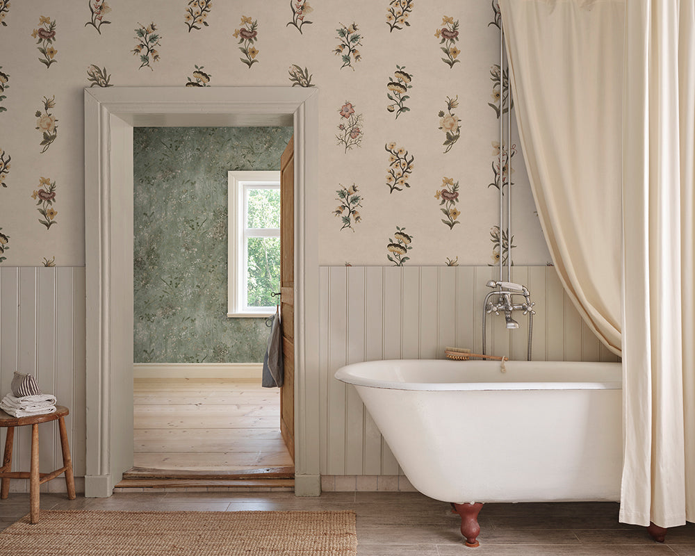 Sandberg Victoria Mural Wallpaper in a bathroom