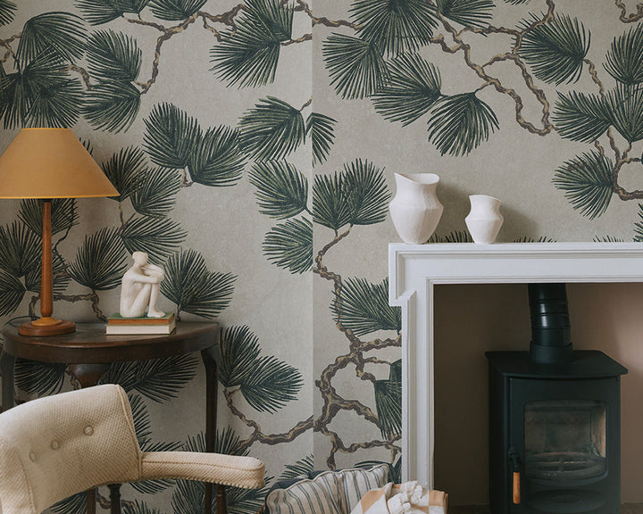 Sandberg Pine Mural Wallpaper in a living room