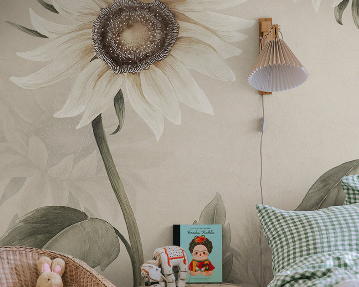 Sandberg Sunflowers Wallpaper in a kid bedroom