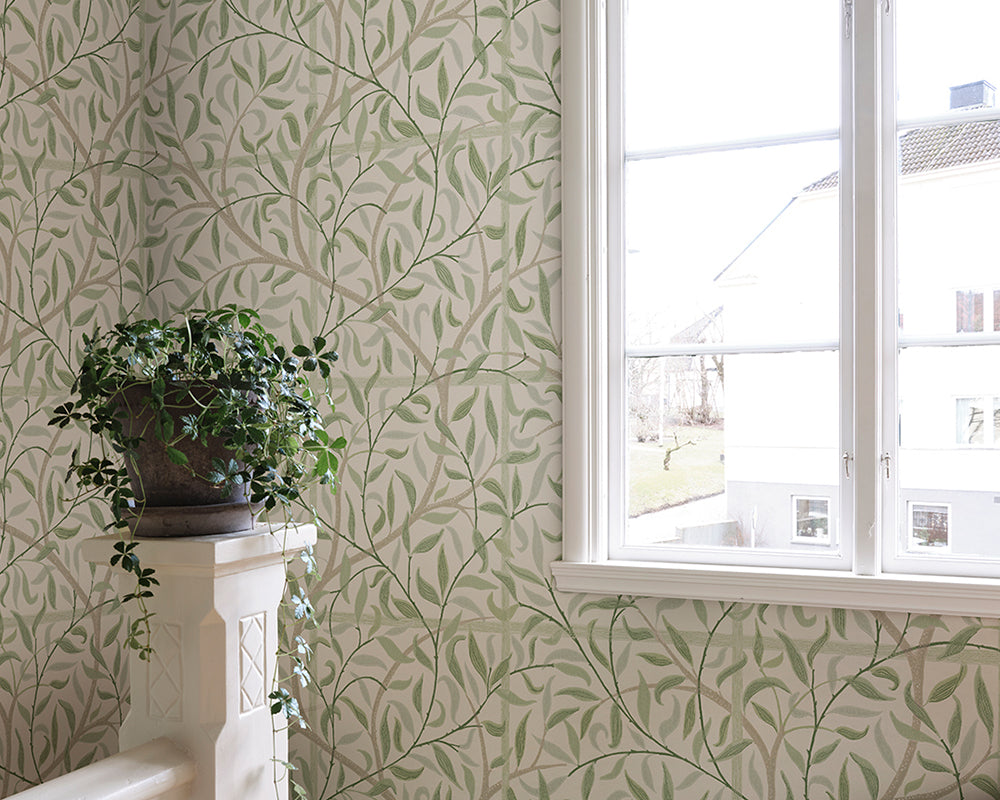 Sandberg Emmie Wallpaper in Spring Green in a room