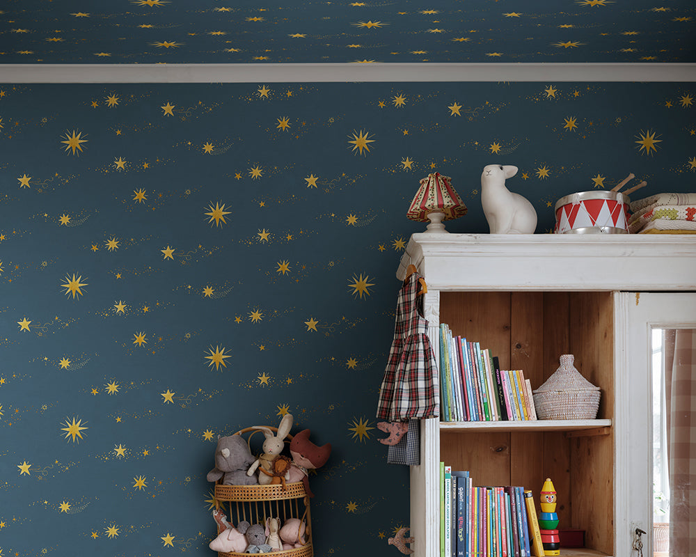 Sandberg Gillis Wallpaper in Midnight Blue in a kid bedroom