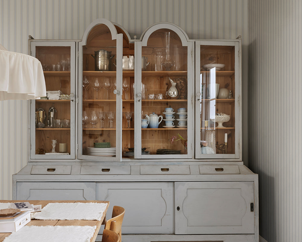 Sandberg Gustav Wallpaper in Light Blue in a dinning room