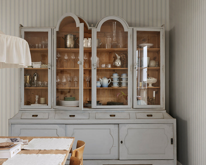 Sandberg Gustav Wallpaper in Light Blue in a dinning room