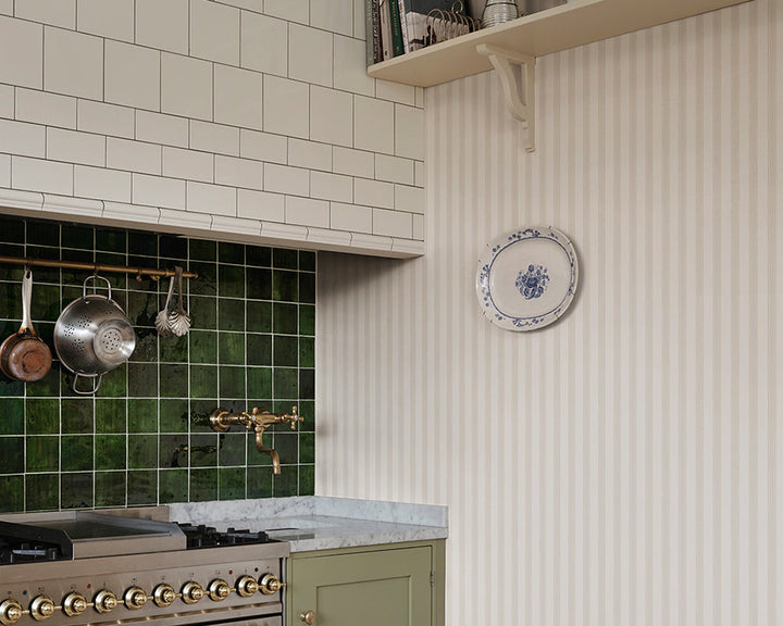 Sandberg Gustav Wallpaper in Light Gray in a kitchen