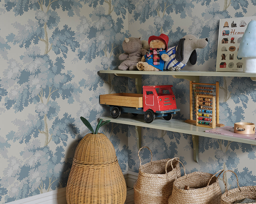 Sandberg Raphael Wallpaper in Light Blue in a kid bedroom