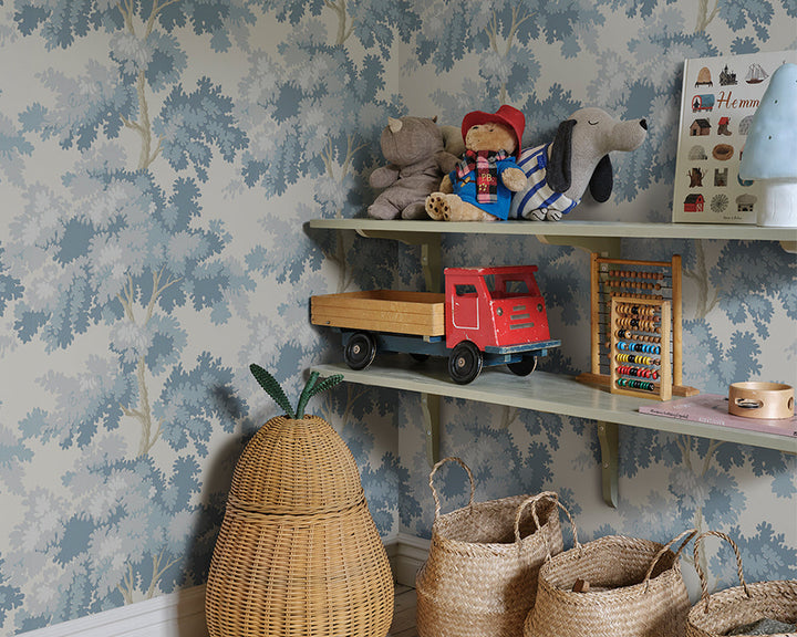 Sandberg Raphael Wallpaper in Light Blue in a kid bedroom