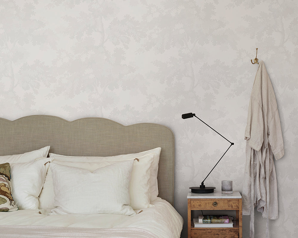 Sandberg Raphael Wallpaper in White in a bedroom