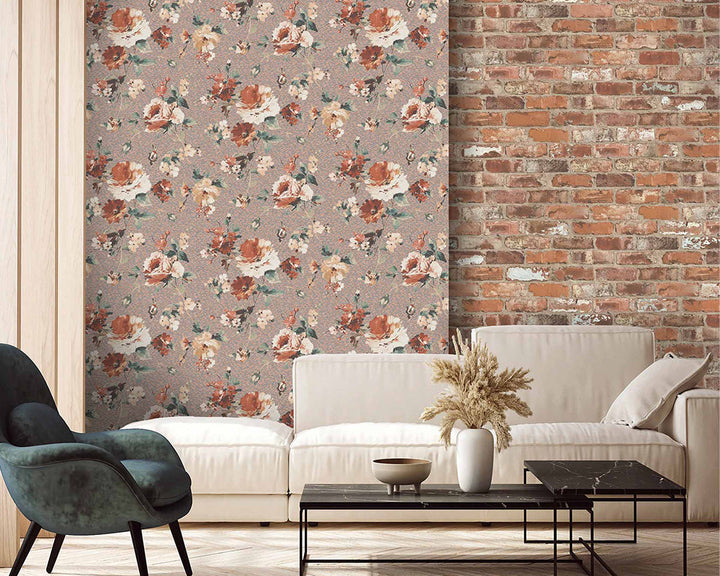 Woodchip & Magnolia Castlefield Brick Wallpaper in a livingroom