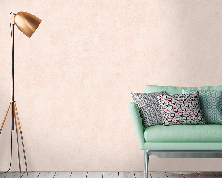 Woodchip & Magnolia Concrete Wallpaper in Blush in a livingroom