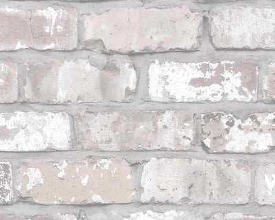 Woodchip & Magnolia Exposed Brick Effect Wallpaper