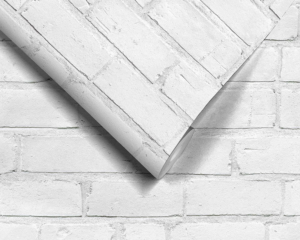 Woodchip & Magnolia Painted White Brick Wallpaper