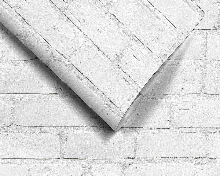 Woodchip & Magnolia Painted White Brick Wallpaper