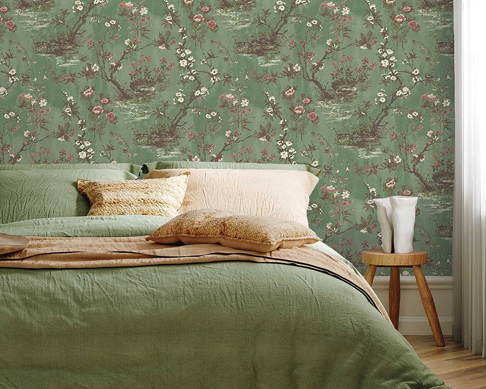 Woodchip & Magnolia Rivington Wallpaper in a bedroom