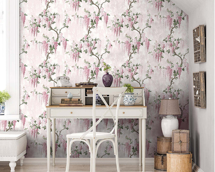 Woodchip & Magnolia Wisteria Wallpaper in an office space