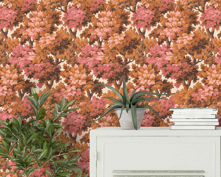 Woodchip & Magnolia Broadhead Forest Wallpaper in a hallway