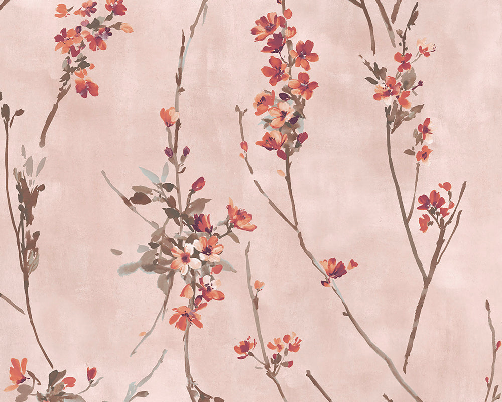 Woodchip & Magnolia Blossom Wallpaper