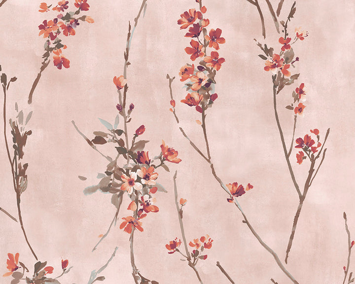 Woodchip & Magnolia Blossom Wallpaper