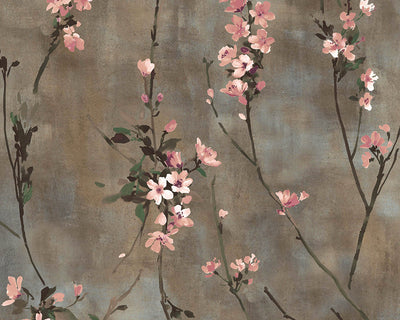 Woodchip & Magnolia Blossom Wallpaper in Brown & Blush