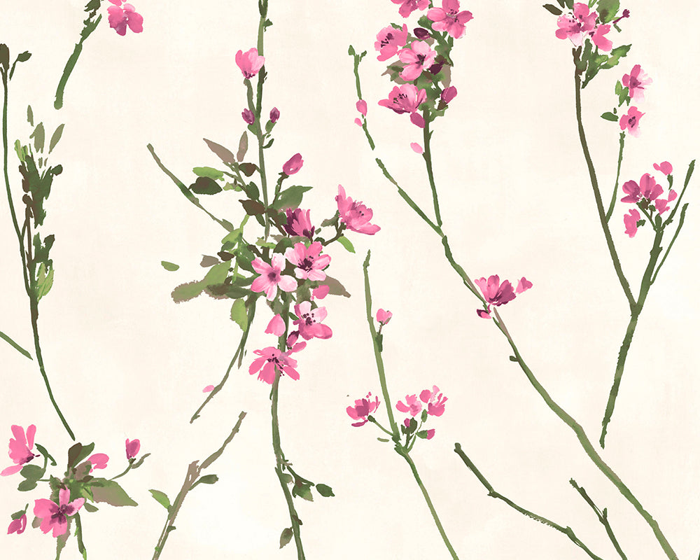 Woodchip & Magnolia Blossom Wallpaper