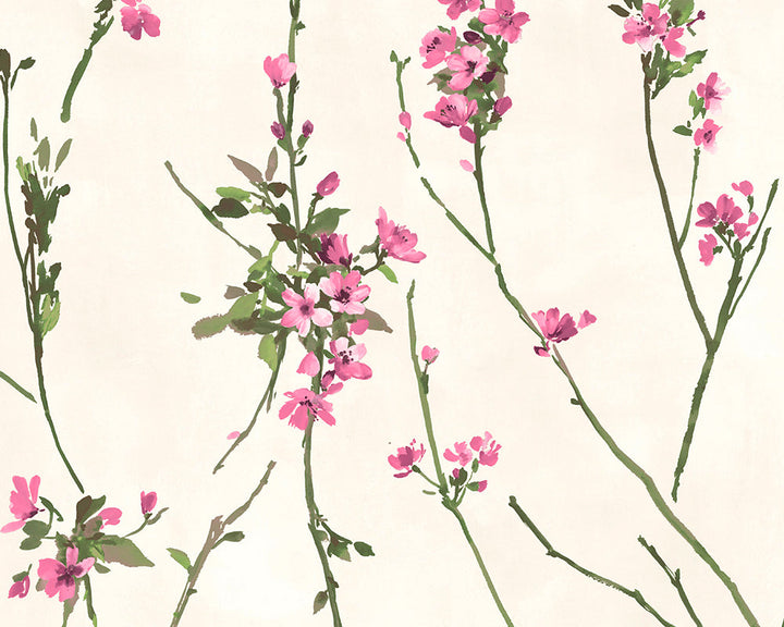 Woodchip & Magnolia Blossom Wallpaper