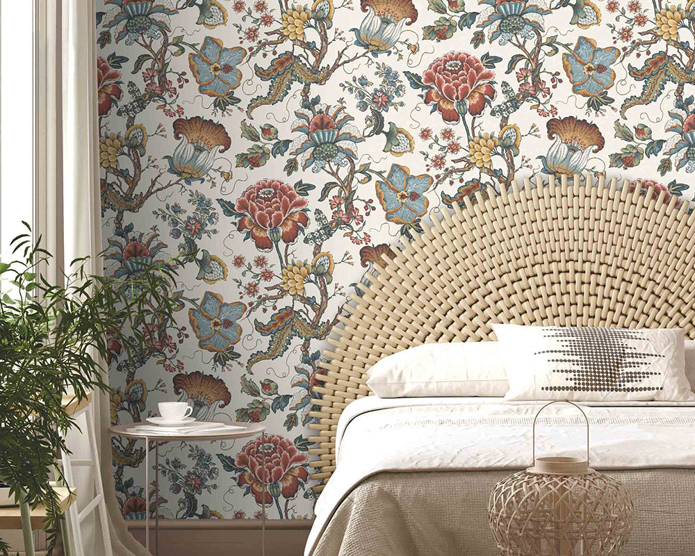 Woodchip & Magnolia Arcadia Wallpaper in a bedroom