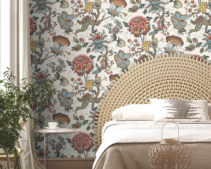 Woodchip & Magnolia Arcadia Wallpaper in a bedroom